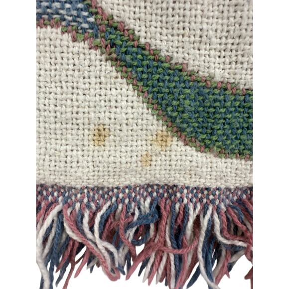 Vtg Sweater Tapestry XXL Bunny Rabbit Art Style Pullover Fringe LP Solutions - Picture 12 of 12